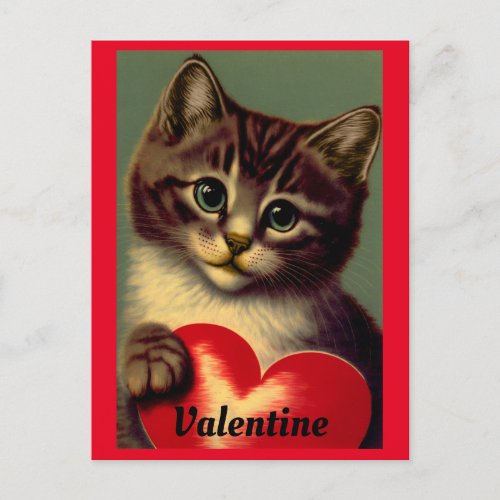 Vintage Cat With Heart Postcard