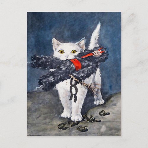 Vintage Cat with Krampus Postcard