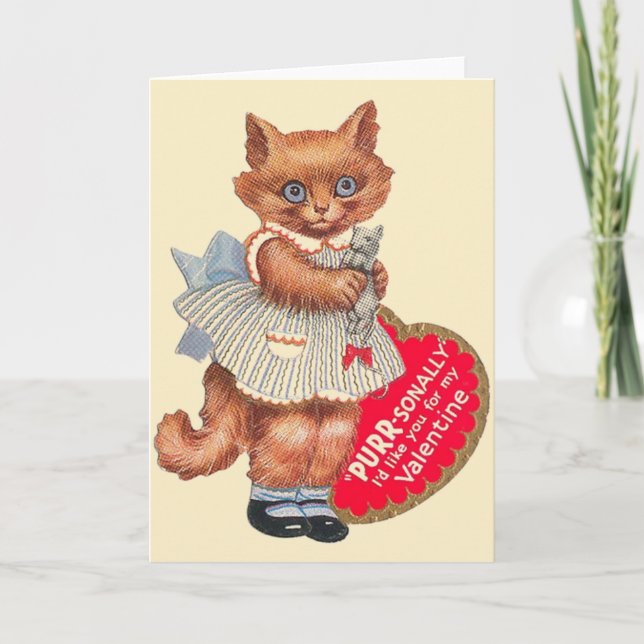 Vintage Cat With Toy Mouse Valentine's Day Card (Front)