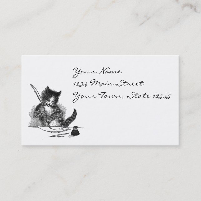 Vintage Cat Writing a Letter Business Card (Front)
