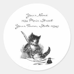 Vintage Cat Writing a Letter Classic Round Sticker