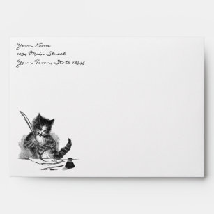 Vintage Cat Writing a Letter Envelope