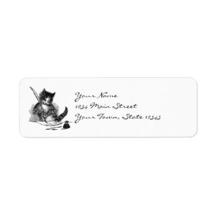 Vintage Cat Writing a Letter Label