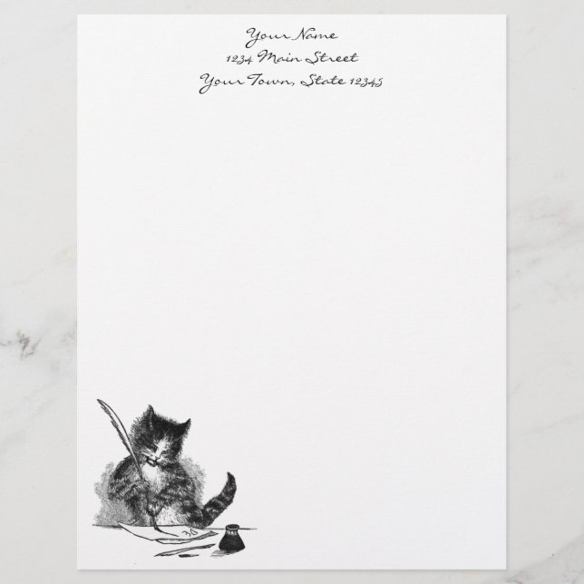 Vintage Cat Writing a Letter Letterhead (Front)