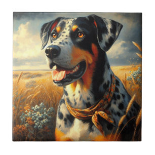 Vintage Catahoula Leopard Dog Painting Ceramic Tile