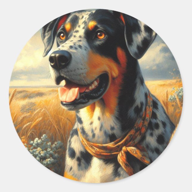 Vintage Catahoula Leopard Dog Painting Classic Round Sticker (Front)