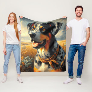 Vintage Catahoula Leopard Dog Painting Fleece Blanket