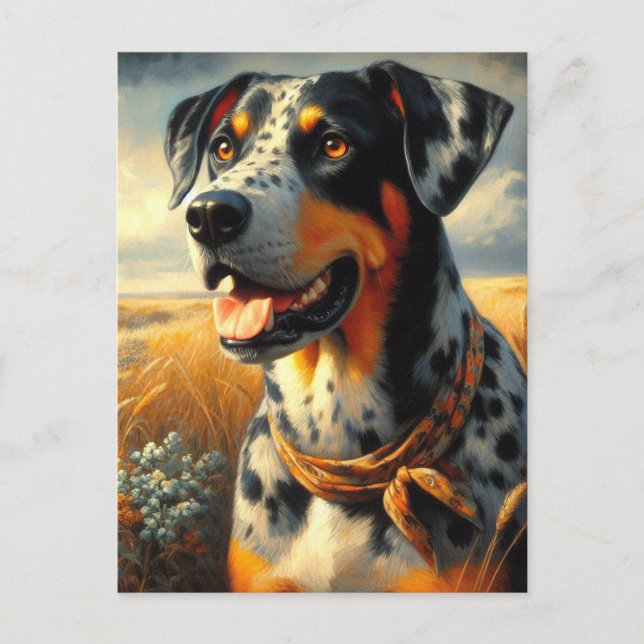 Vintage Catahoula Leopard Dog Painting Postcard (Front)