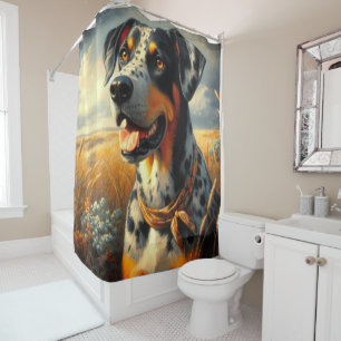 Vintage Catahoula Leopard Dog Painting Shower Curtain