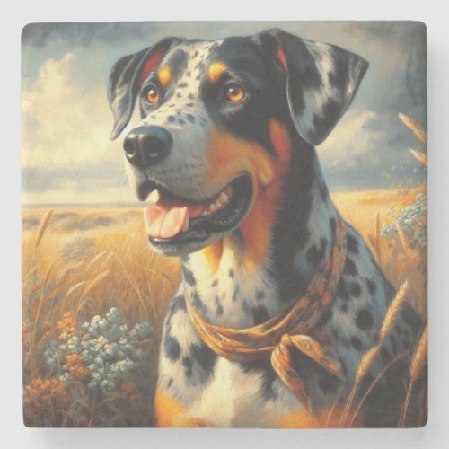 Vintage Catahoula Leopard Dog Painting Stone Coaster