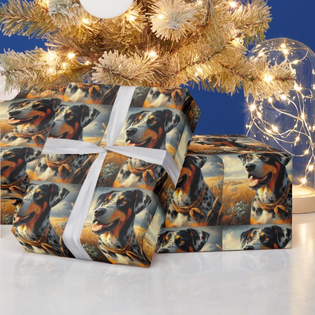 Vintage Catahoula Leopard Dog Painting Wrapping Paper (Holidays)