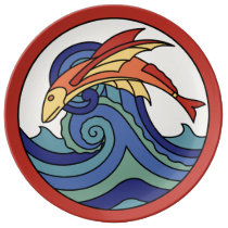 Vintage Catalina Island Flying Fish Tile Design Porcelain Plate Vintage Catalina Island Flying Fish Tile Design Porcelain Plate