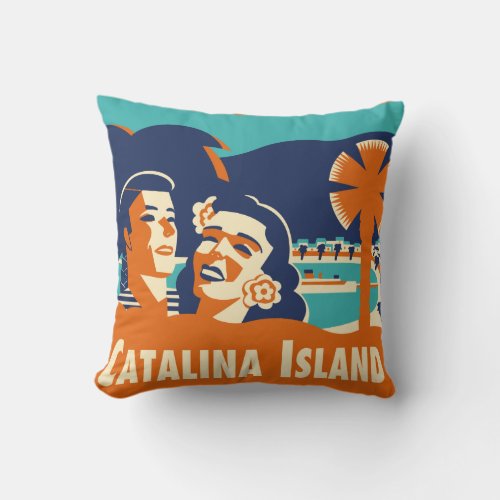 Vintage Catalina Island Luggage Tag Pillow