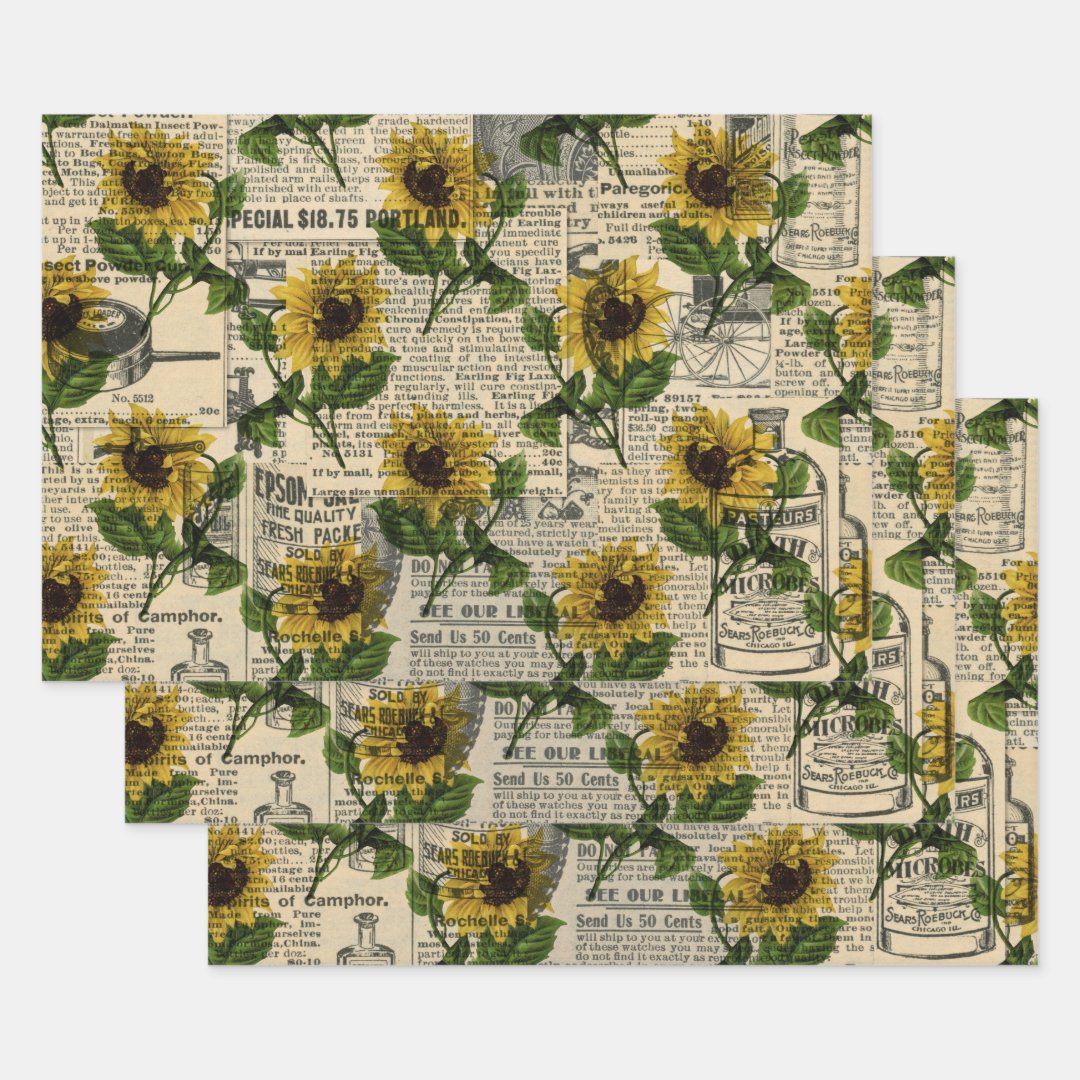 Vintage Catalog and Sunflowers Wrapping Paper Sheets Zazzle