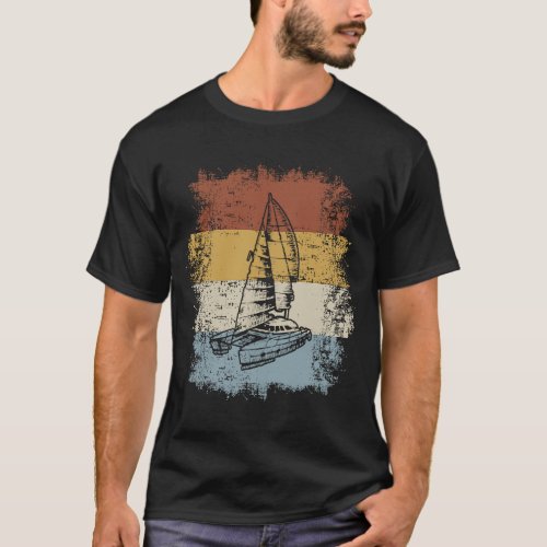 Vintage Catamaran Boat Old Sailing Boat Ocean Sea  T_Shirt