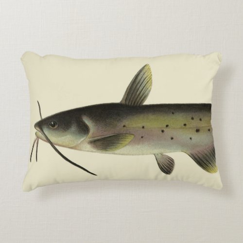 Vintage Catfish Fishing Marine Life River Fish Accent Pillow