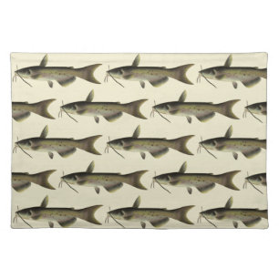 Vintage Catfish Fishing, Marine Life River Fish Cloth Placemat