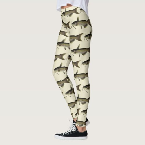 Vintage Catfish Fishing Marine Life River Fish Leggings