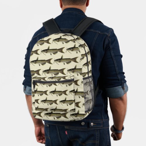 Vintage Catfish Fishing Marine Life River Fish Printed Backpack