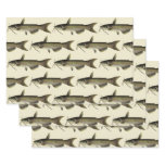 Vintage Catfish Fishing, Marine Life River Fish Wrapping Paper Sheets