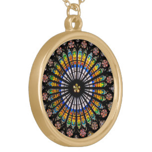 Vintage Cathedral Stained Glass Window Gold Plated Necklace
