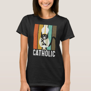 Vintage Catholic addicted to cats Christian Cat T-Shirt