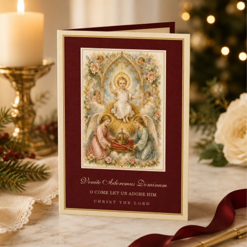 Vintage Catholic Christmas Infant Jesus Angels Holiday Card