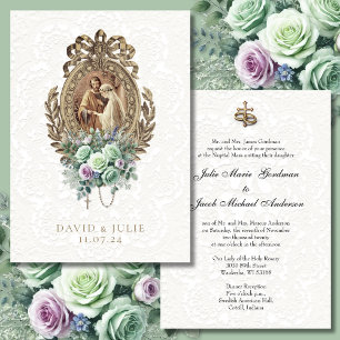 Vintage Catholic Church Wedding Mint Lavender Invitation