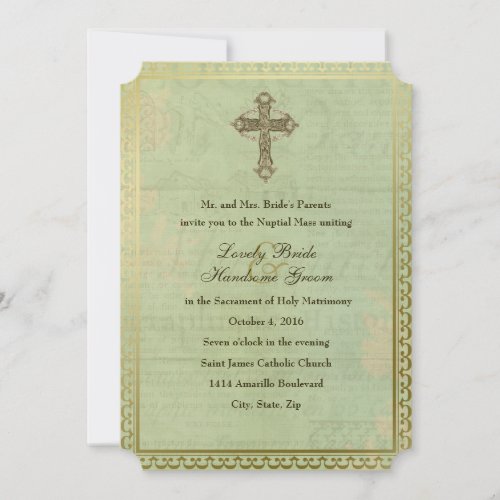 Vintage Catholic Cross Antique Wedding Invitation
