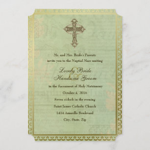 Vintage Catholic Cross Antique Wedding Invitation