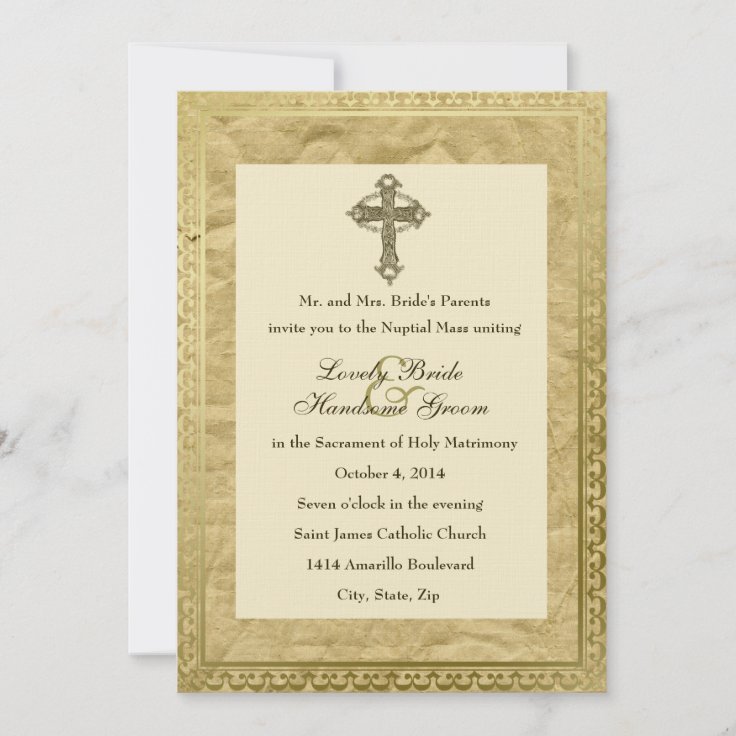 Vintage Catholic Cross Wedding Invitation | Zazzle