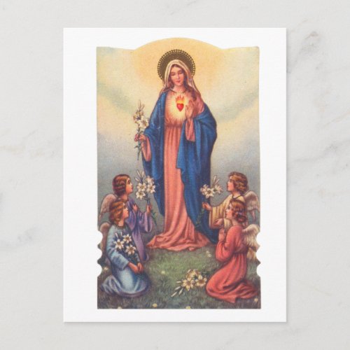 Vintage Catholic Holy Card Mary and Four Angels