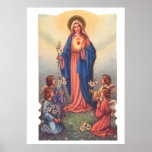 Vintage Catholic Holy Card Mary And Four Angels Poster at Zazzle