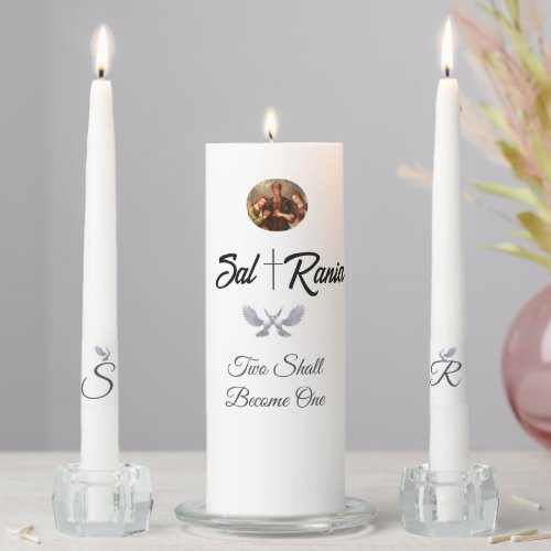 Vintage Catholic Monogrammed Adjusted 1 Unity Candle Set