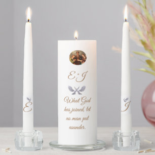 Vintage Catholic Monogrammed (Adjusted) Unity Candle Set