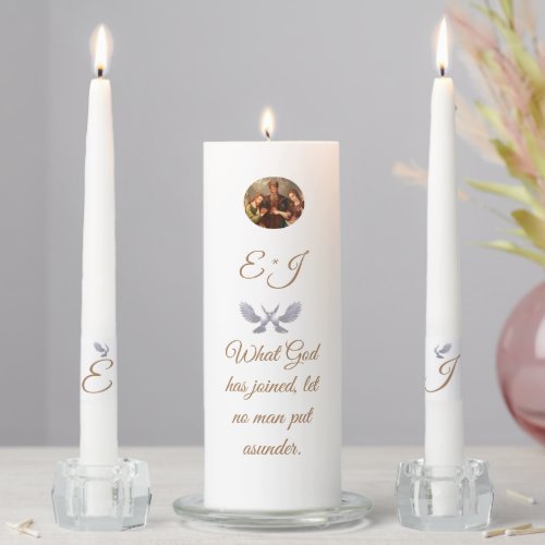 Vintage Catholic Monogrammed Adjusted Unity Candle Set