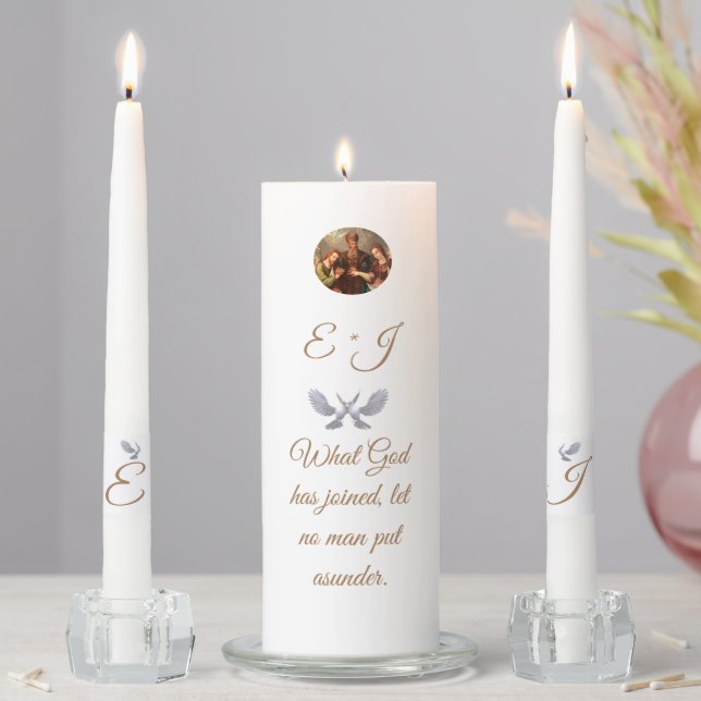 Vintage Catholic Monogrammed Unity Candle Set (In Situ)