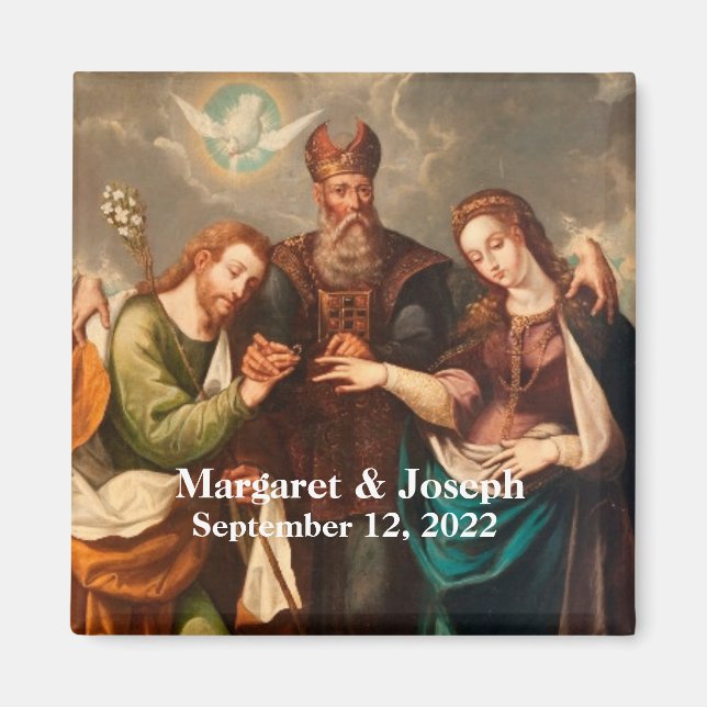 Vintage Catholic Personalized Wedding Favors Magnet (Front)