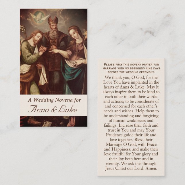 Vintage Catholic Personalized Wedding Prayer Card (Front/Back)