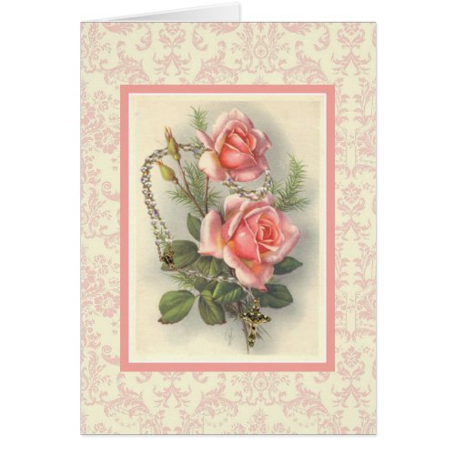 Vintage Catholic Pink Roses with Rosary