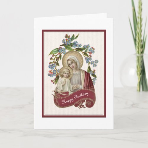 Vintage Catholic Virgin Mary Jesus Birthday Card