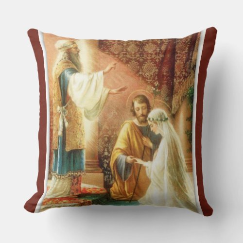 Vintage Catholic Virgin Mary Joseph Bride Groom Throw Pillow
