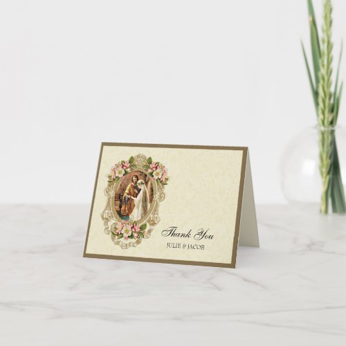 Vintage Catholic Wedding Cherry Blossoms Religious Thank You Card