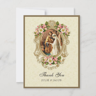 Vintage Catholic Wedding Cherry Blossoms Religious Thank You Card
