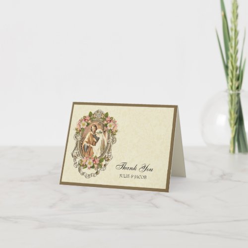 Vintage Catholic Wedding Cherry Blossoms Religious Thank You Card