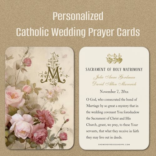Vintage Catholic  Wedding Favor Prayer Card