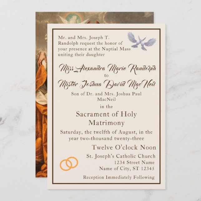 Vintage Catholic Wedding Invitation (Front/Back)