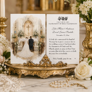 Vintage Catholic Wedding Prayer Bride and Groom Card