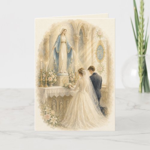 Vintage Catholic Wedding Shrine Our Lady of Grace Thank You Card