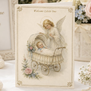 Vintage Catholic Welcome Little One Baby Blessing Card